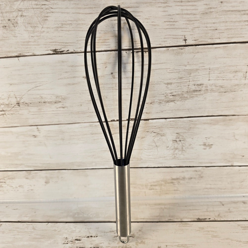 Fine Cookery Black Silicone Balloon Whisk Stainless Steel Handle Non-Stick Safe